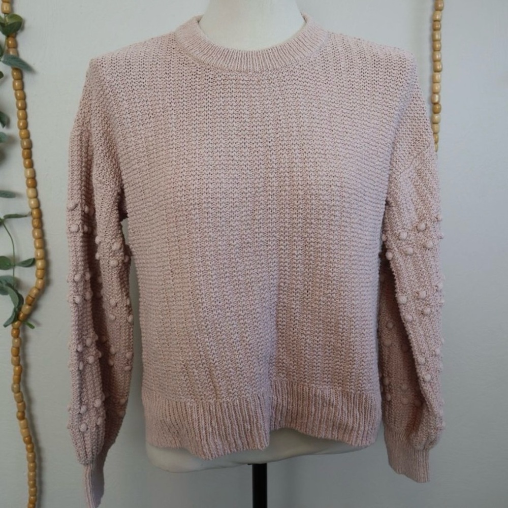 Madewell Popcorn Puffed Sleeve Pink Sweater Size Small